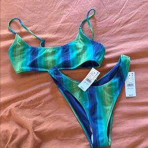 PacSun Striped Green and Blue Kids Bikini